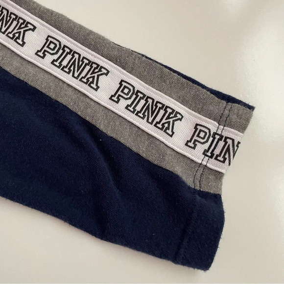 PINK Victoria’s Cotton 3/4 Sleeve Campus Baseball Varsity Gray Navy Blue Shirt - Picture 11 of 11